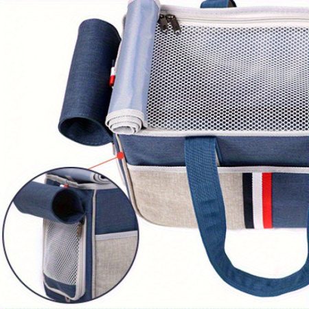 1 Portable Breathable Pet Backpack - Large Capacity Durable Polyester Shoulder Bag, Suitable for Cats and Small Dogs, with Multi-Compartment Ventilated Mesh and Front Zipper Design for Travel, Outings, and Vet Visits