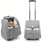 Convertible Pet Backpack Carrier with Wheels - 2-in-1 Travel Crate & Backpack, Heavy-Duty High Quality & Scratch-Resistant, Spacious Interior for Dogs, Cats, Puppies up to 16 lbs, Extendable Handle & Side Pockets - for Airplane, Vet, Shopping - Grey, Dog